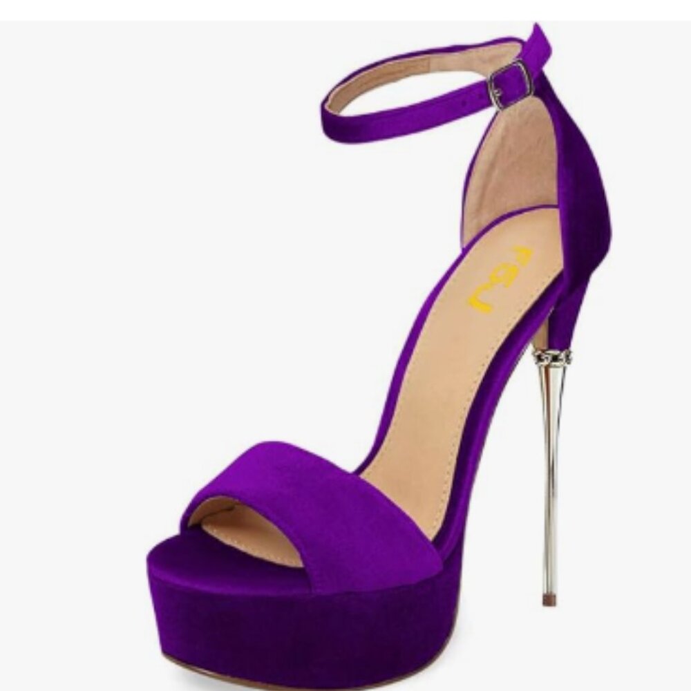 Purple Suede Platform Ankle-Strap Stiletto Sandals